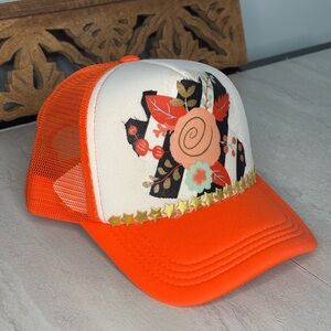 Orange and Cream Floral Trucker Hat